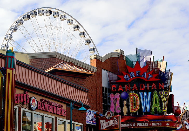 ferry wheel, midway, clifton hill, niagara falls, attraction, tourist, architecture