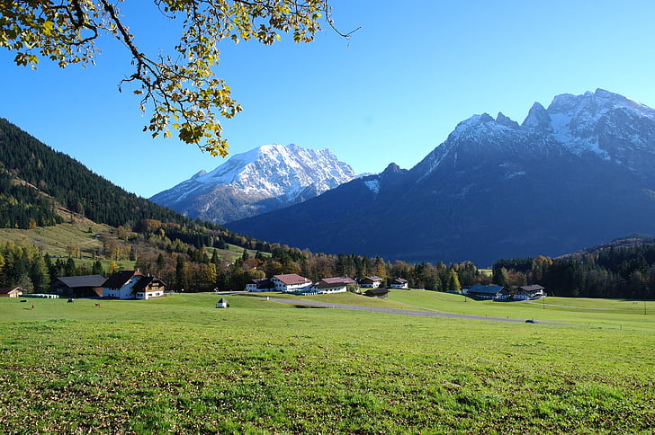 Alpine, bjerge, efterår, solskin, skønhed, slappe af, natur
