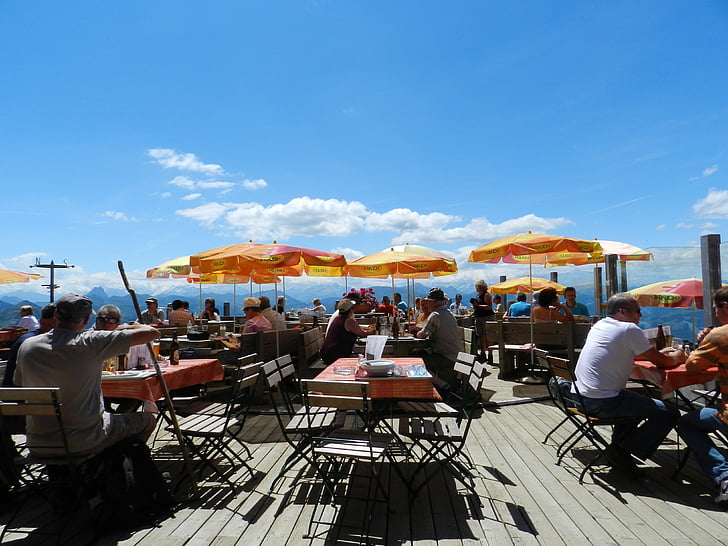 austria, restaurant, umbrellas, people, cafe, summer, table