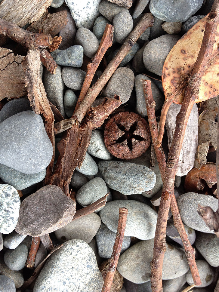 background, stones, rocks, pebbles, wood, leaf, autumn