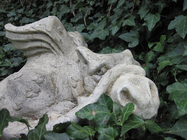 Dragon, statue de, jardin, Lierre, créatures mythiques, Créature :, sculpture