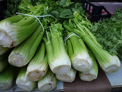 celer, zelenina, krabice, trh, jídlo, zemědělci místní trh, stojany