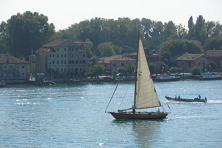 Venecia, barco, vela, barcos, vacaciones