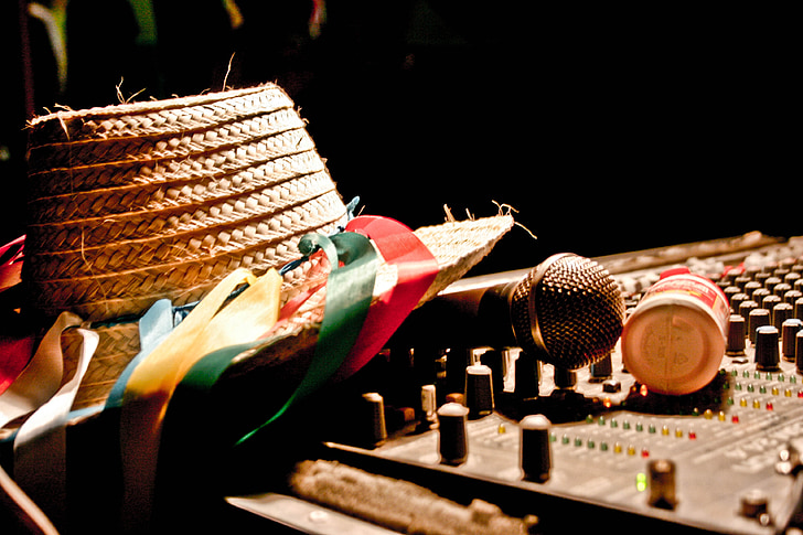cultura, microfone, som, chapéu, luz, música, canto