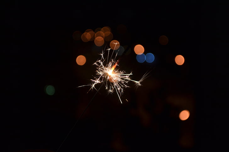 Sparkler, vonk, vakantie, firework - mens gemaakte object, vuurwerk, viering, nacht