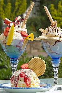 лед, мороженого с фруктами мороженого, Крем, сладкое блюдо, вафельные, десерт, сладкий