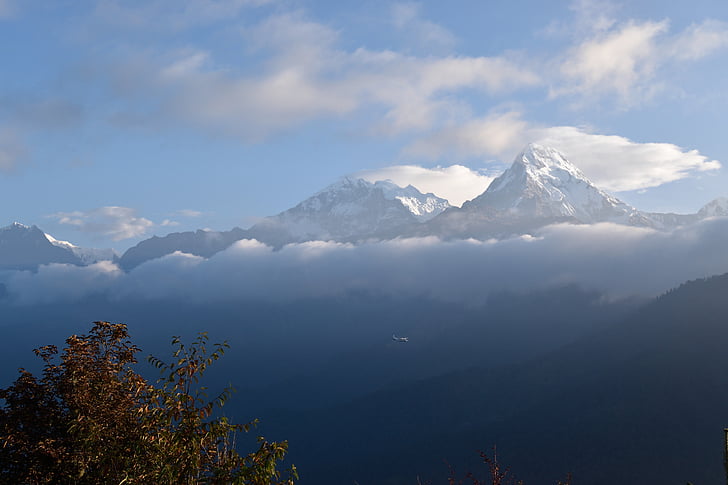 nepal, annapurna, mountains, nature, landscape, clouds, mountain