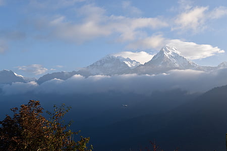 nepal, annapurna, mountains, nature, landscape, clouds, mountain