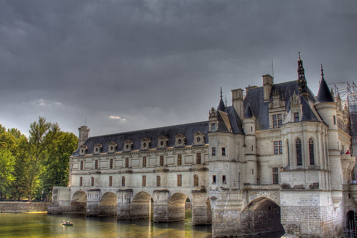 Castle, Chenonceau, folyó, Cher, Loire, Franciaország, Landmark