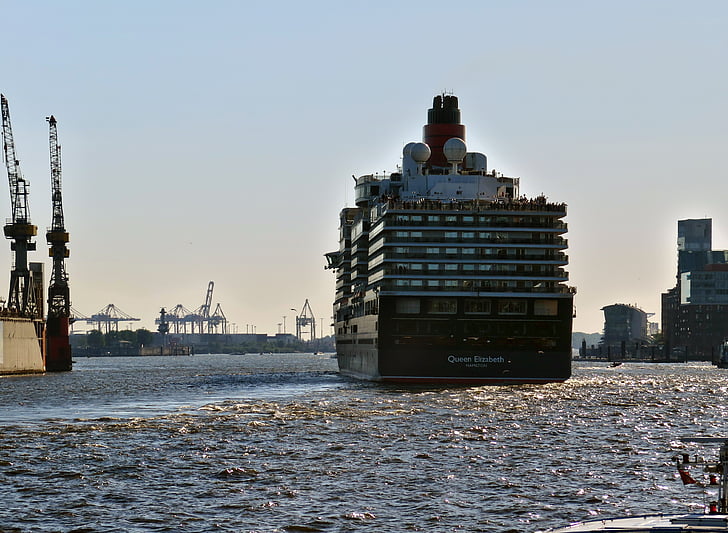 κρουαζιερόπλοιο, Βασίλισσα Ελισάβετ, πλοίο, Elbe, Αμβούργο, λιμάνι, νερό