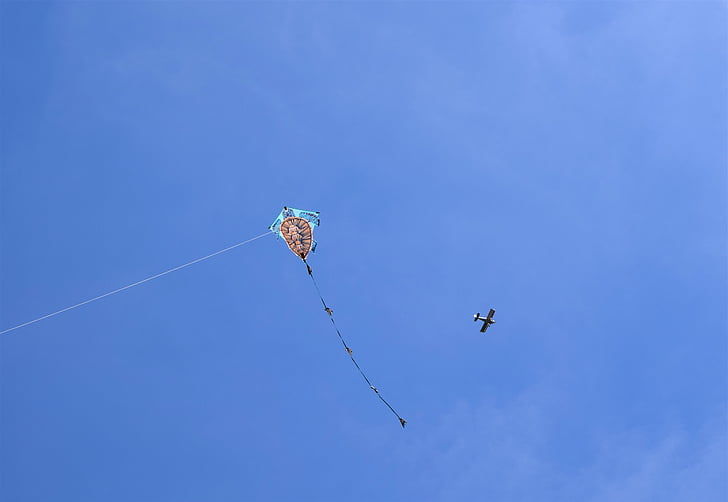 kite, plane, blue, sky, air, fly, fun