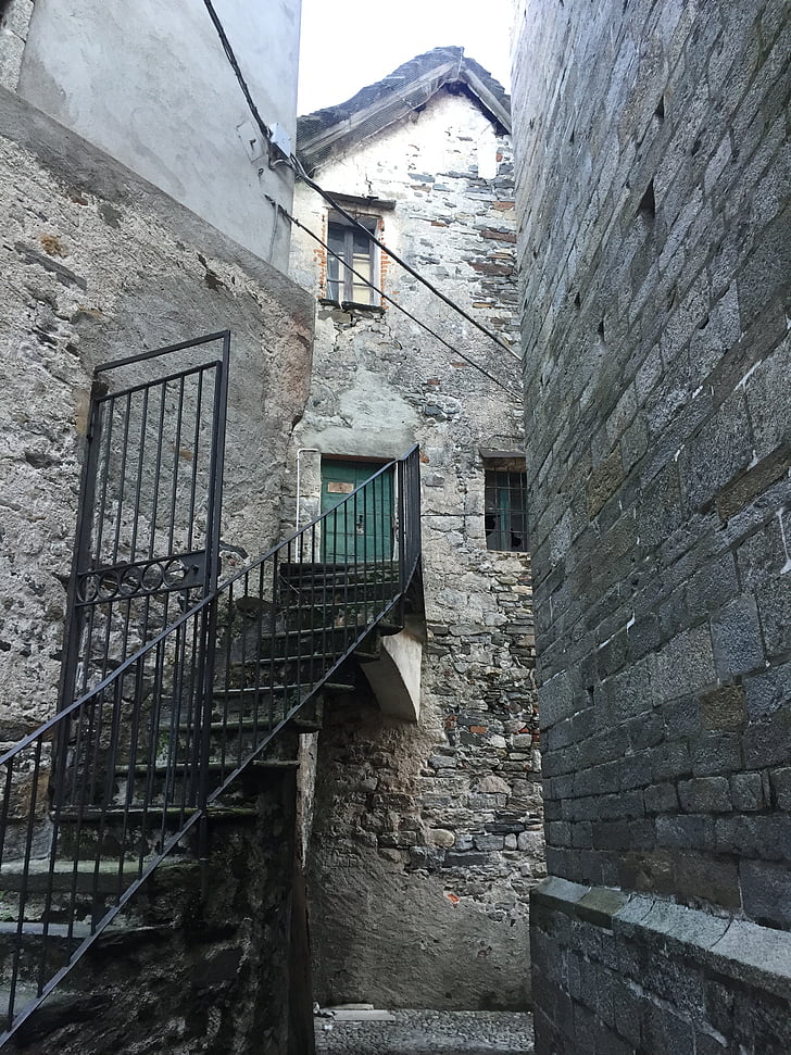 casa, escadas, pedra, Isola san giulio, Ilha, Lombardia, Itália