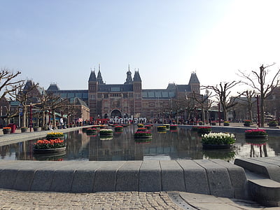 Amsterdam, Rijksmuseum, lente, Tulpen, Museum, stad, het platform