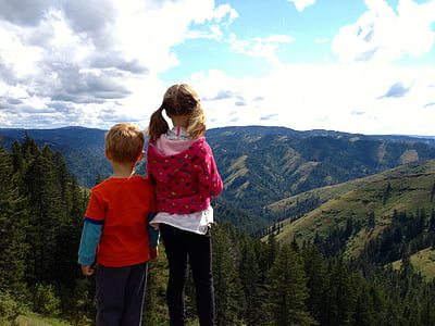 gyermekek, túrázás, természet, táj, hegyvidéki tájkép, nézet, kilátó