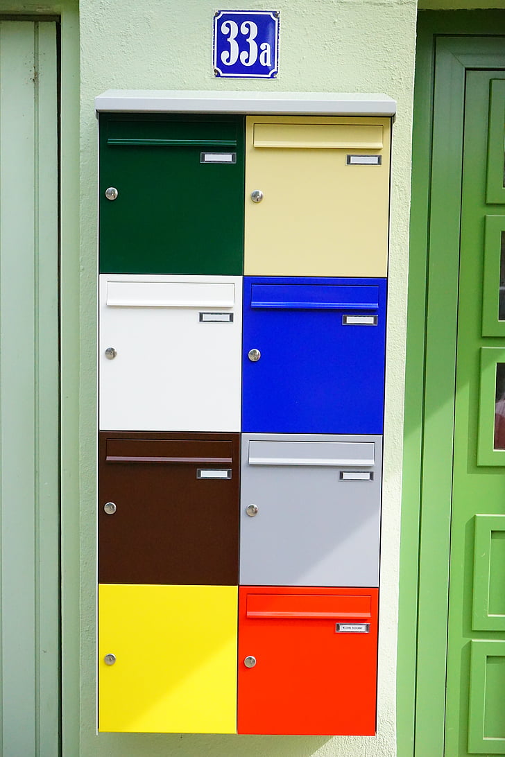 kotak surat, warna-warni, warna, posting, nomor rumah, kuning, merah