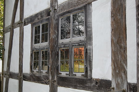 truss, fachwerkhaus, gammelt hus, tre, vinduet, museet for lokalhistorie