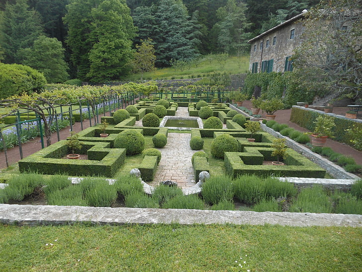 Badia coltibuono, trädgårdar, Siena, Italien