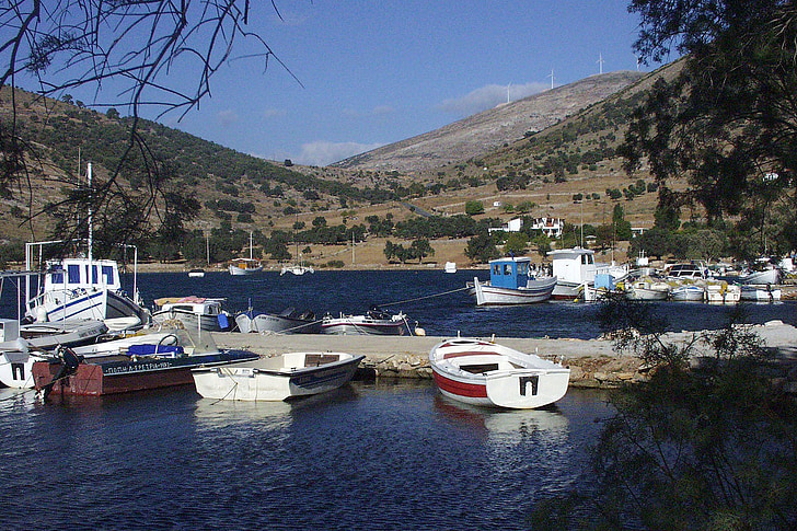 greek, harbor, fishing, boats, water, sea, isle
