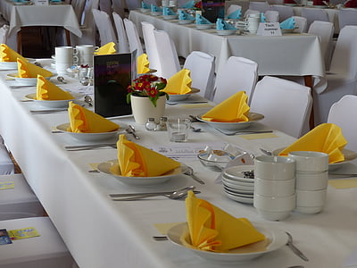 dining tables, napkins, gedeckter table, table, plate, restaurant, silverware