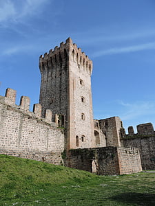 Castillo, Torre, medieval, paredes, fortificación, verde, cielo