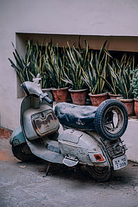 photo, black, gray, motor, scooter, old, motorcycle