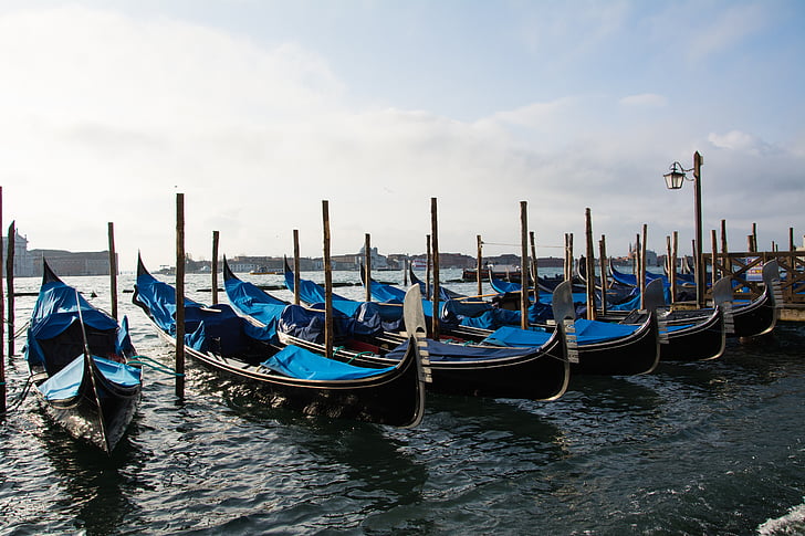 gondoler, Venezia, Italia, kanal, båter, gondolier, romantisk