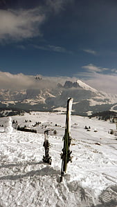 skis, skiing, snow, ortisei, winter, sport, mountain
