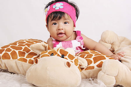 Bebe, girafa, rient, nen, valent, nadó, petit