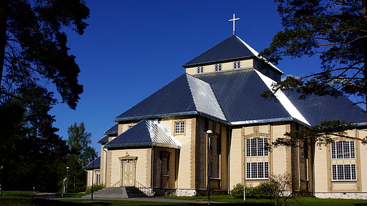 Църква, дървена църква, кръстообразна църква, религия, лютерански, кръст, сграда