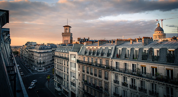 Paryžius, dangus, Architektūra, stogai, vakare
