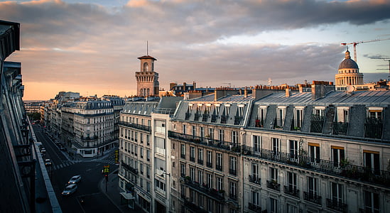 Paris, gökyüzü, mimari, çatılar, akşam