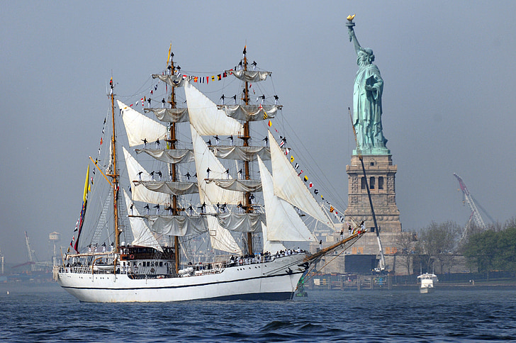ladja, visok, jadranje, New york, pristanišča, Kip svobode, vojna mornarica