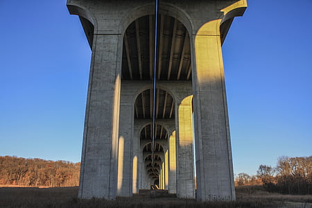 bridge, supports, up, architecture, highway, concrete, transport