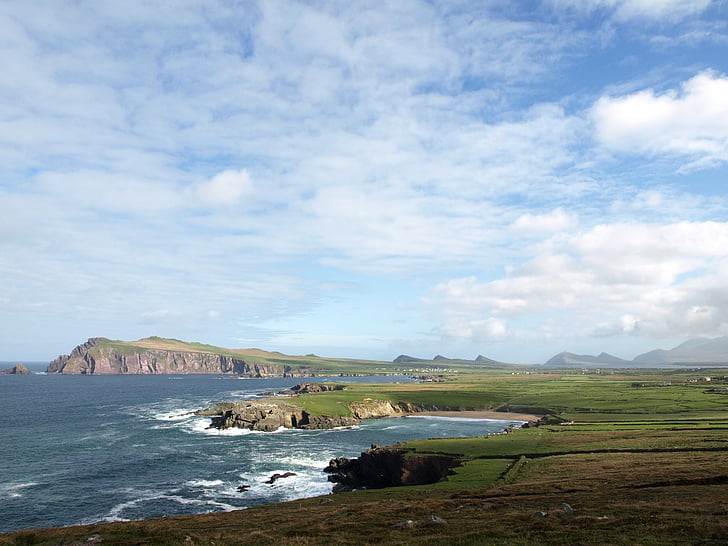 Irlande, colline, mer, plage, réservé (e), vert, paysage