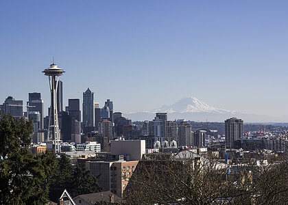 Seattle, Monte rainier, Washington, agulha do espaço, noroeste, cidade, linha do horizonte