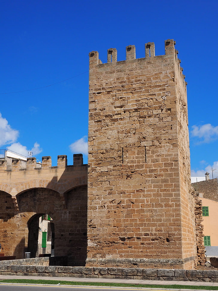 byport, tårnet, defensiv tower, vegg, Porta de sant Sebastià, Porta de mallorca, Alcudia
