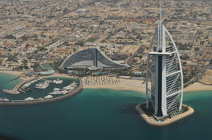 Aerial, photographie, Dubai, Burge, Khalifa, architecture, bâtiments