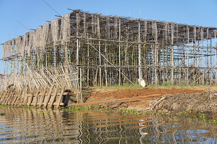 construction, scaffolding, scaffold, bamboo, bamboo scaffolding, support, site