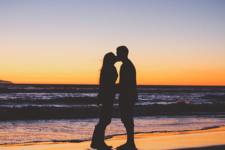 affection, beach, couple, dawn, dusk, holiday, horizon