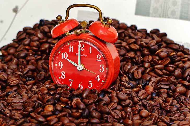 Pausa cafè, descans, rellotge despertador, temps, beguda, gaudir, beneficiar-se de