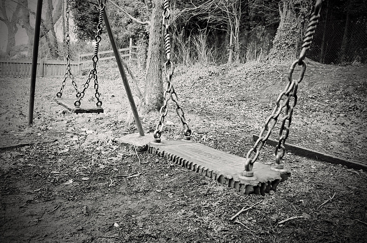 stari, swing, nihanje, zapuščeni otrok, makro, verige, sedež mreže