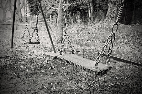 old, swing, swings, abandoned child, macro, chains, mesh seat