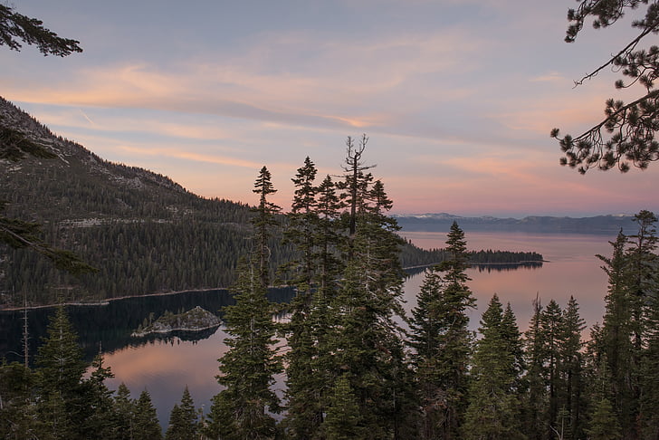 Jezioro tahoe, Zmierzch, krajobraz, Natura, Wieczorem, Zmierzch, niebo