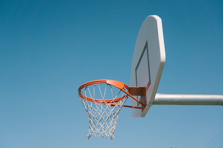 sportists, grozs, Basketbols, basketbola stīpu, zilas debesis, Valde, jautri