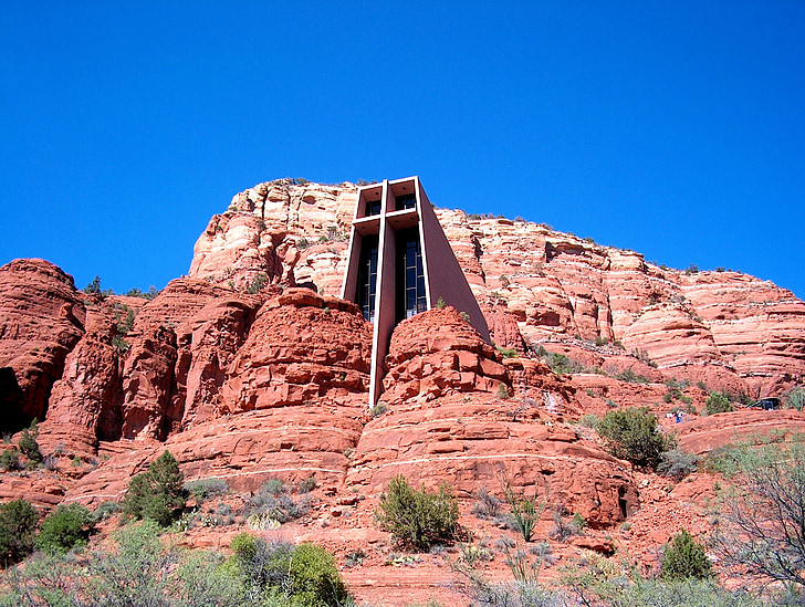 Sedona, Arizona, Amerika, Rock, kostel, kříž, červená
