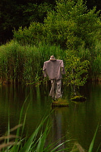 water scarecrow, water, lans, trees, switch off, lake, relax