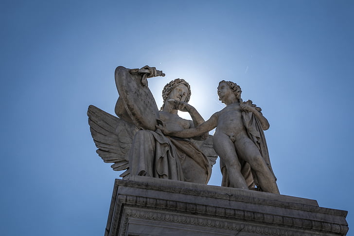 halo, sculpture, angel, boy, old, marble, exterior