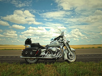 cer, drumul, turism, excursie, cer albastru, motocicleta, Harley