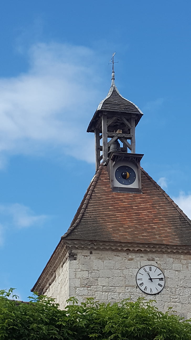 dial lunar, clock lunar, moon, bell tower, church, heritage