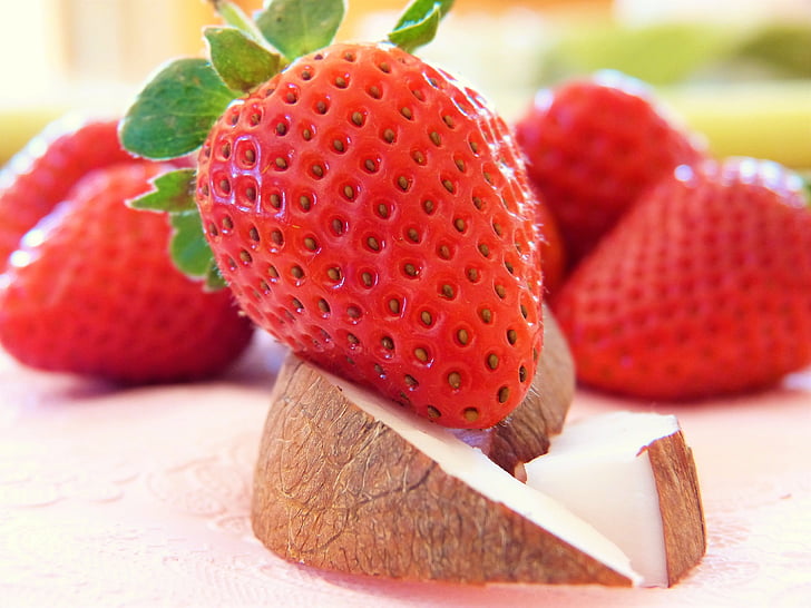 strawberries, coconut, healthy, sweet, fruity, coconuts, delicious